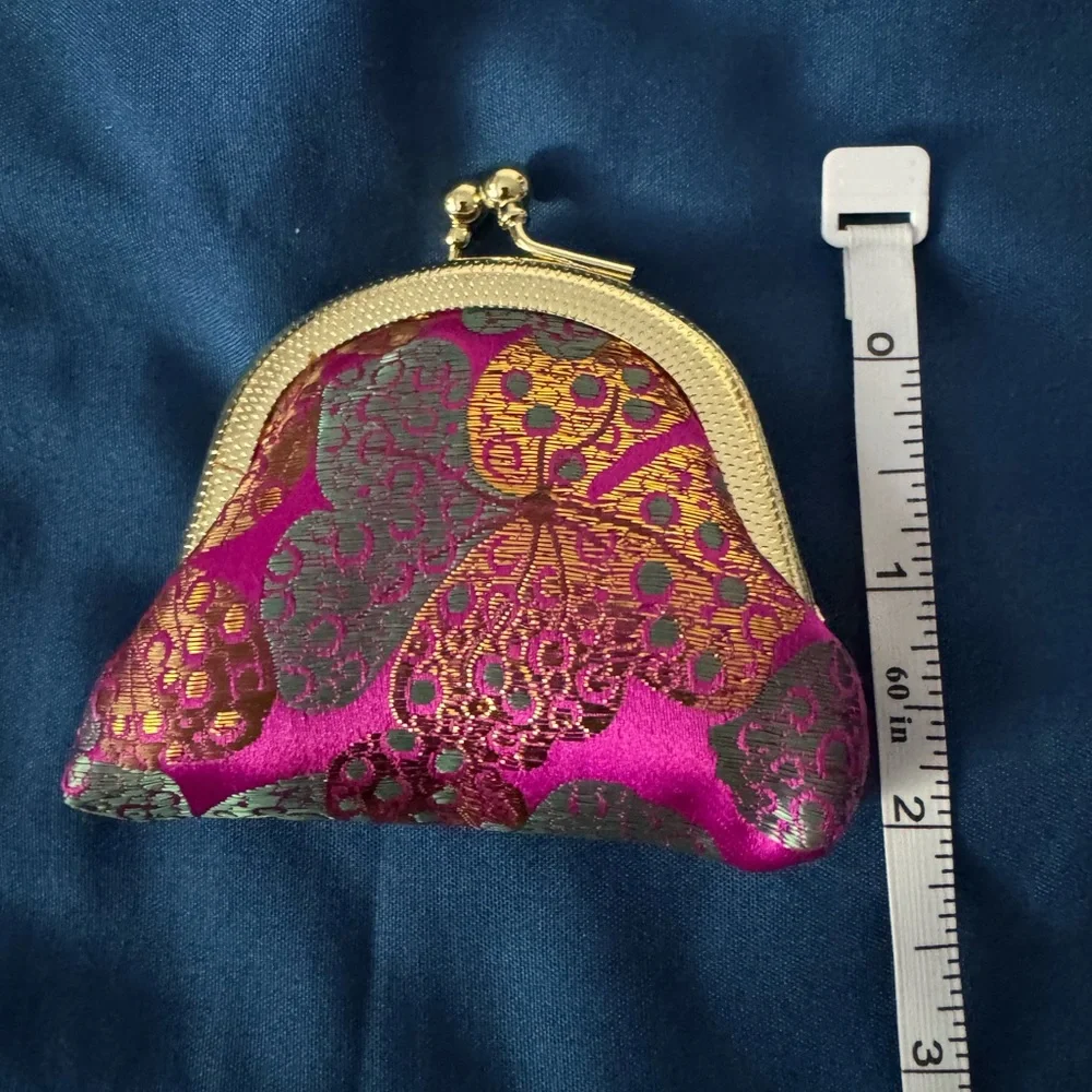 Kisslock Coin Purse - Brocade Print Small Clasp Vintage-Style Wallet - Picture 3 of 9